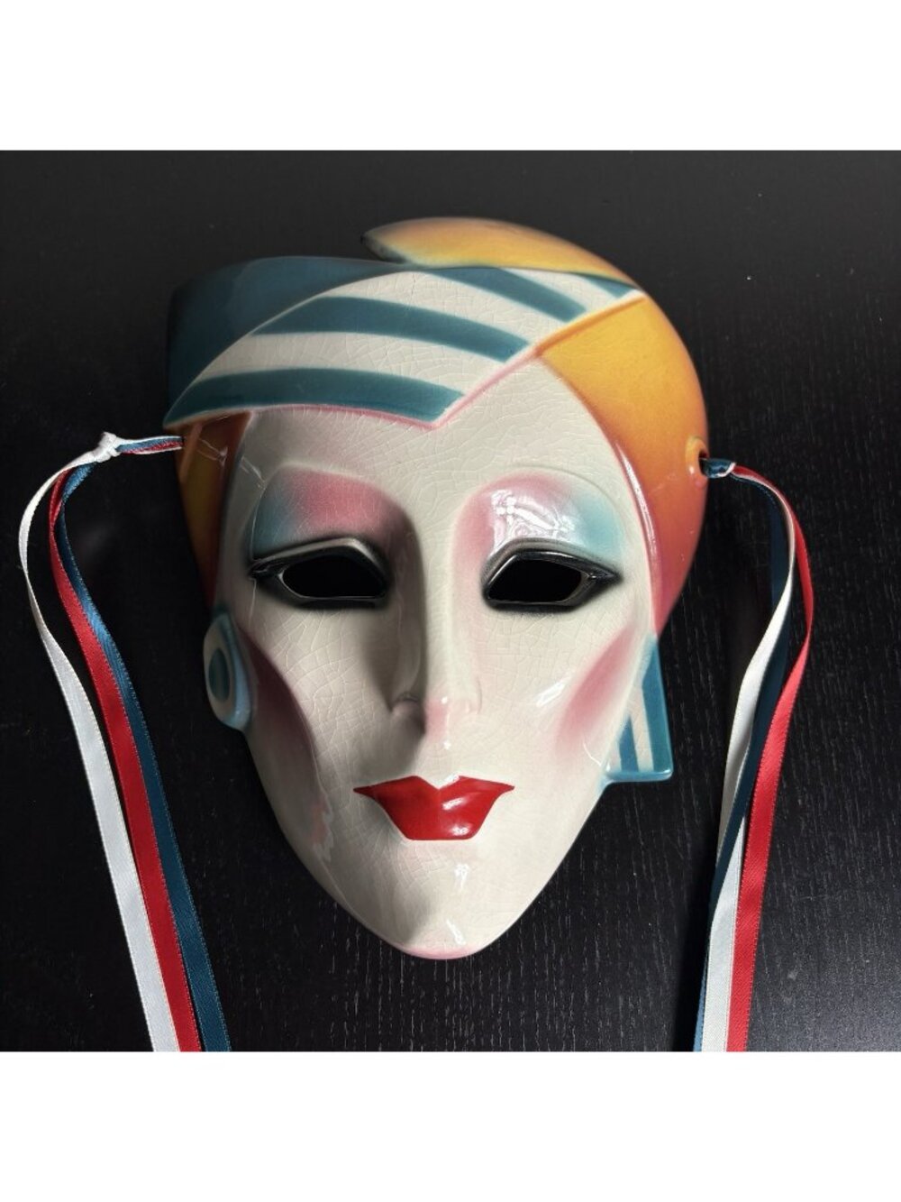 Vintage 80s About Face Clay Art Colorful Ceramic Wall Hanging Mask READ